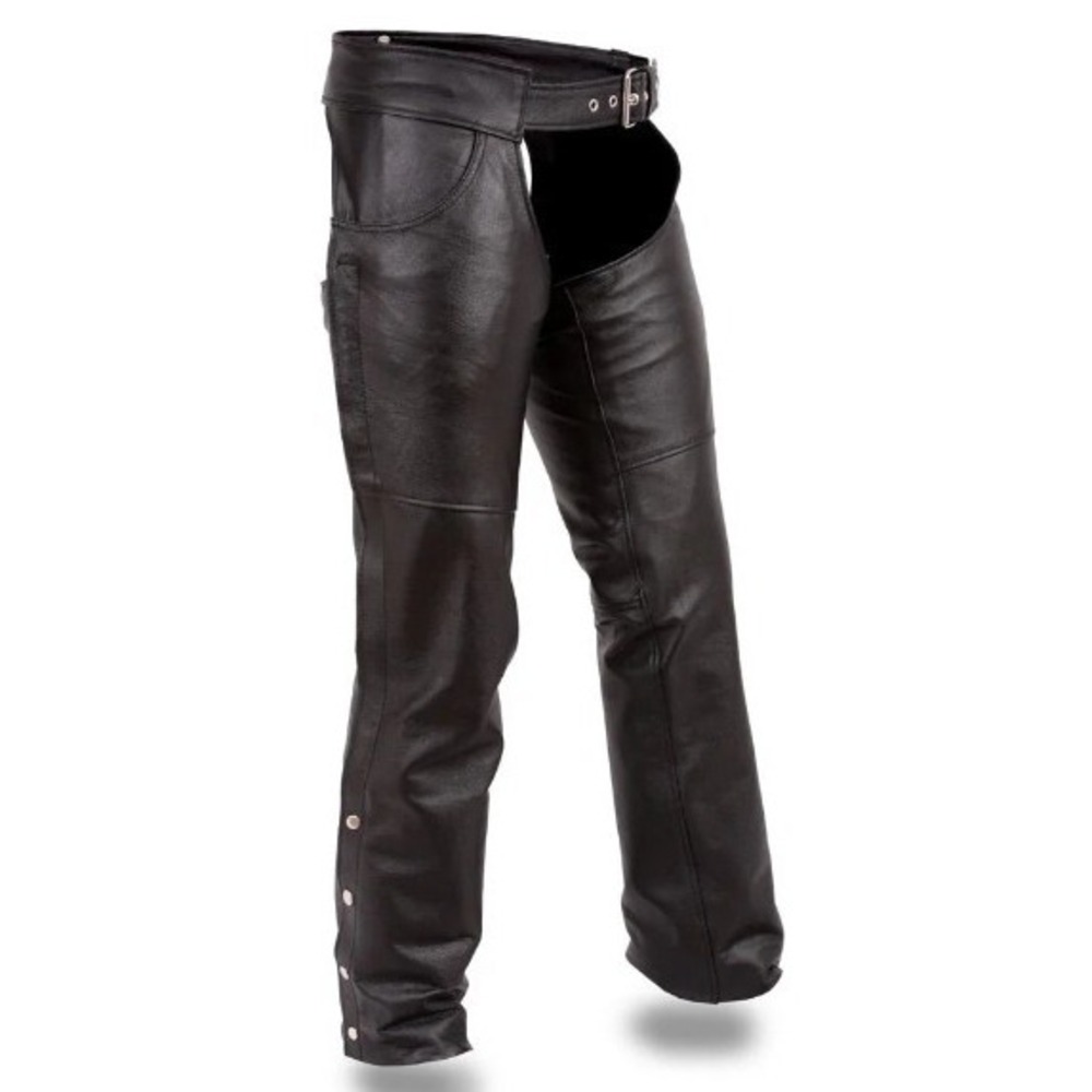 First Manufacturing Co FMM835CC Black Leather Rally Motorcycle Chaps Unisex 2X